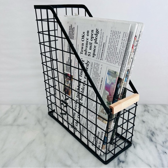 The Container Store Other - Black Iron & Wood Grid Magazine Holder